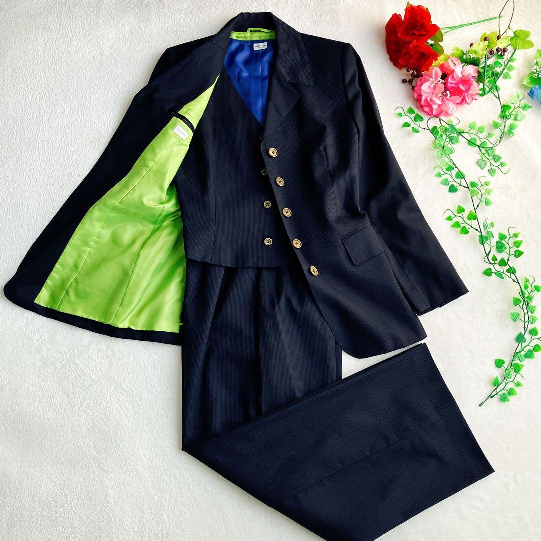 ポールスミス★3ピース パンツスーツ ウール ストライプ ハイウエスト ワイド