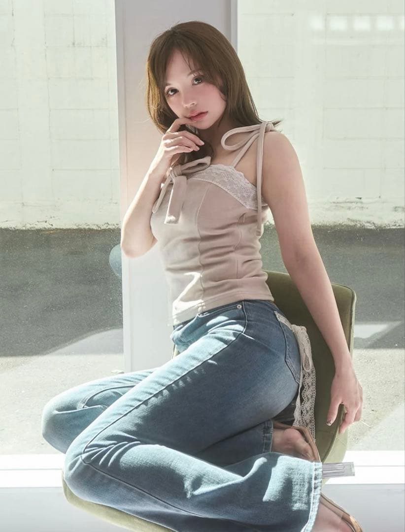 新品andmary Jemma ribbon camisole beige