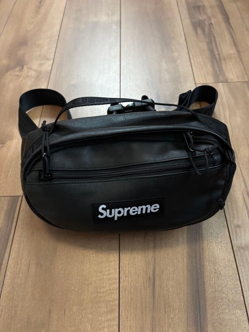 【美品】Supreme レザーウエストバッグ ブラック
