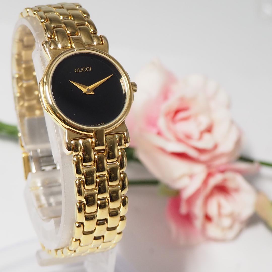 美品 グッチ GUCCI 3400L 黒文字盤 レディース 腕時計 H570