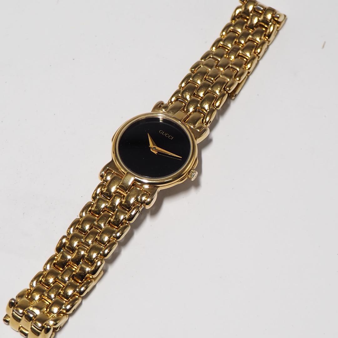 美品 グッチ GUCCI 3400L 黒文字盤 レディース 腕時計 H570