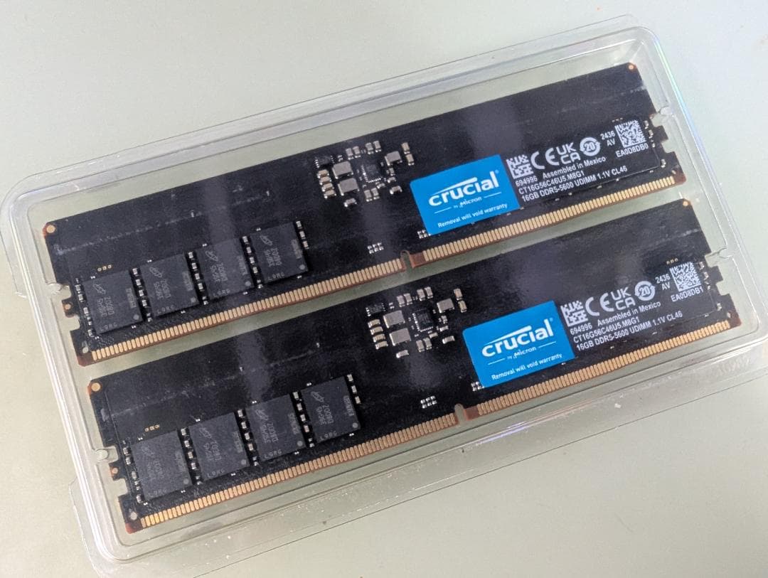 【ほぼ新品】Crucial製 32GB(16GB✕2) DDR5-5600
