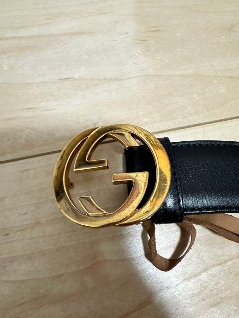 GUCCI ゴールドバックル レザーベルト イタリア製