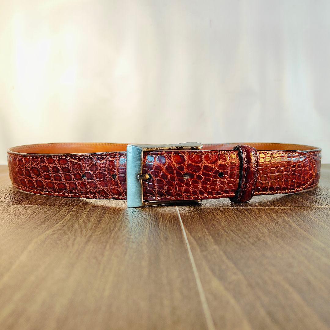 【ヴィンテージ90’s】【USA製】高級リアルクロコダイルベルト　バーガンディ艶