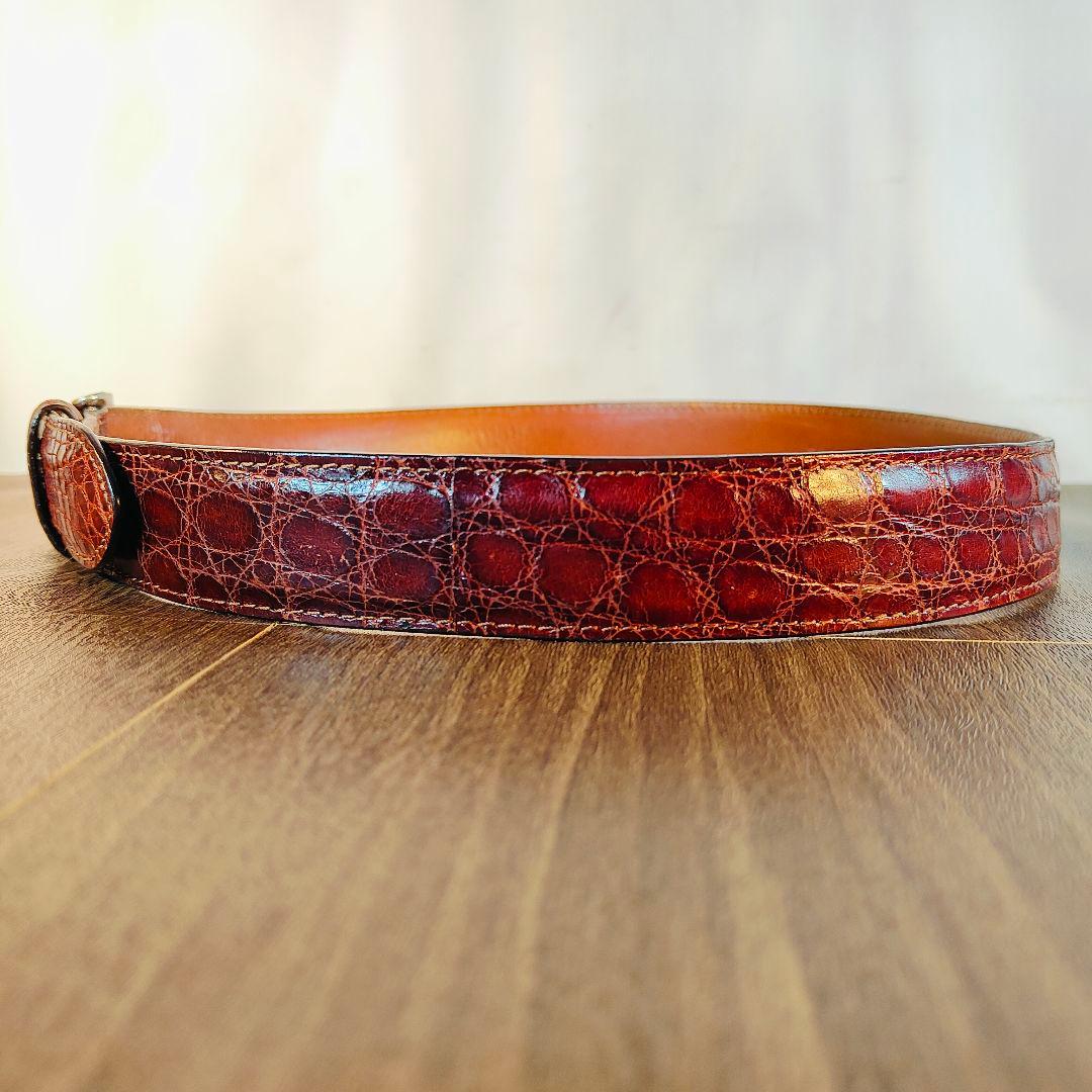 【ヴィンテージ90’s】【USA製】高級リアルクロコダイルベルト　バーガンディ艶