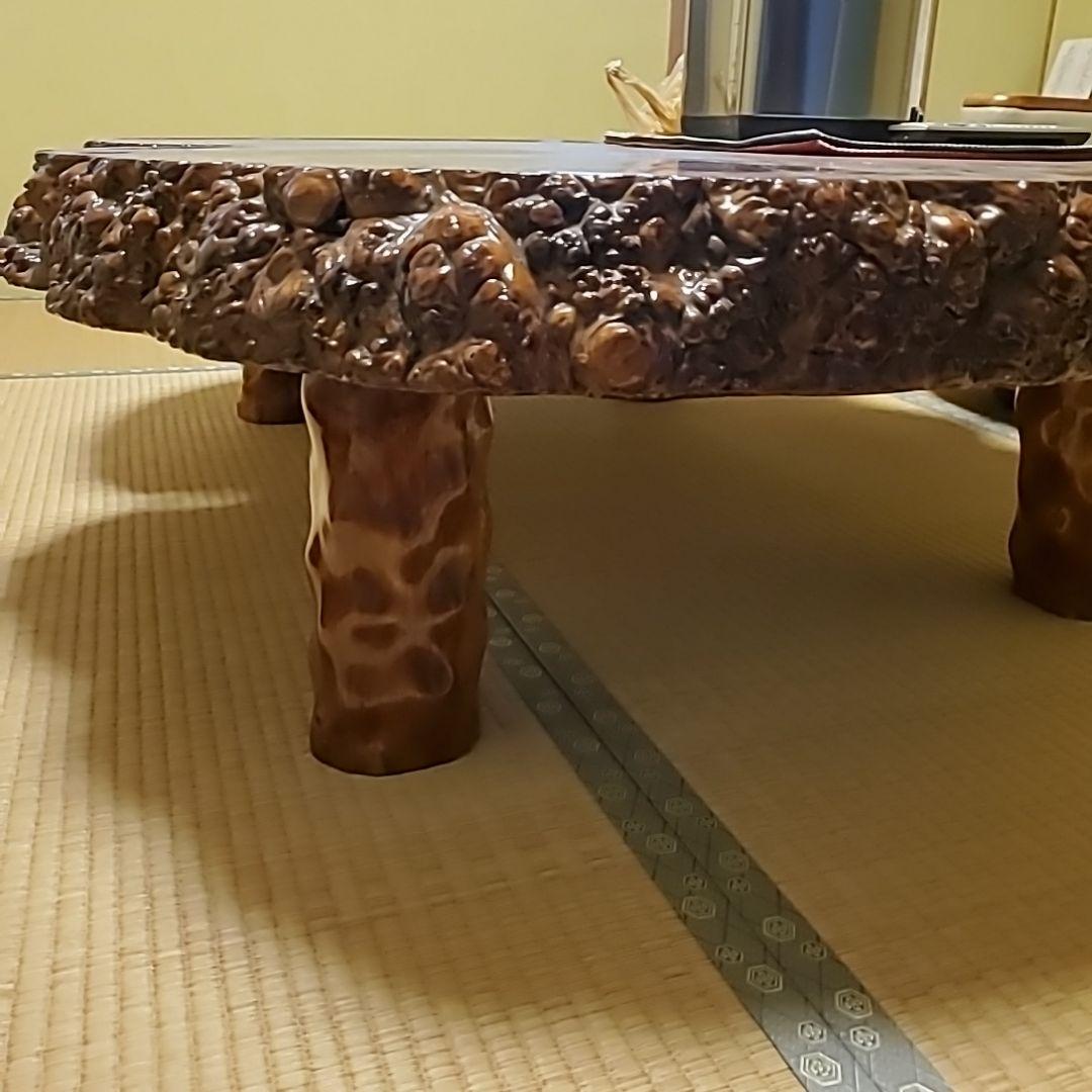 瘤付きかりんの一枚板座卓 茶色