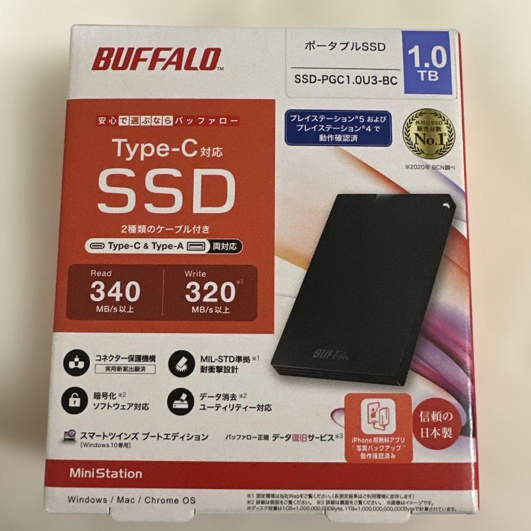 外付けハードディスク・ドライブ BUFFALO 1.0TB Type-C SSD SSD-PGC1.0U3-BC