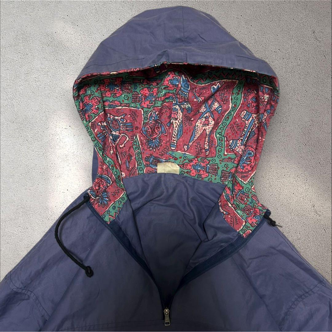 Euro vintage 90sフランス製アノラックパーカードローコード有茄子紺