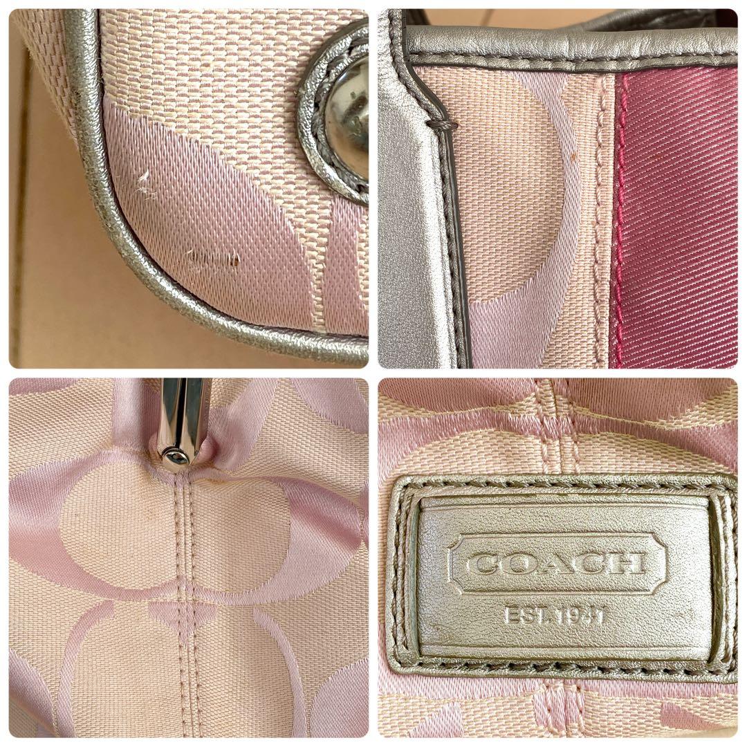 バッグ COACH pink signature kisslock tote bag