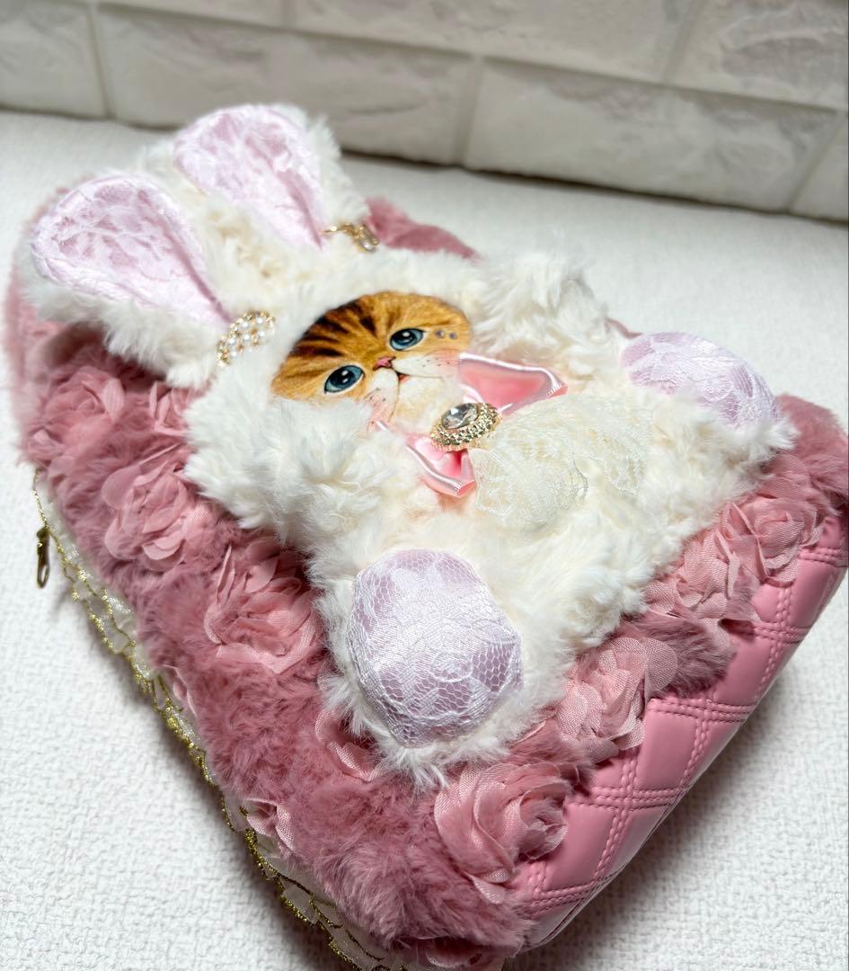 ゆ*ら様 コヤンイサムチョン　サイドファスナーバッグ　ピンクファー　白うさちゃん