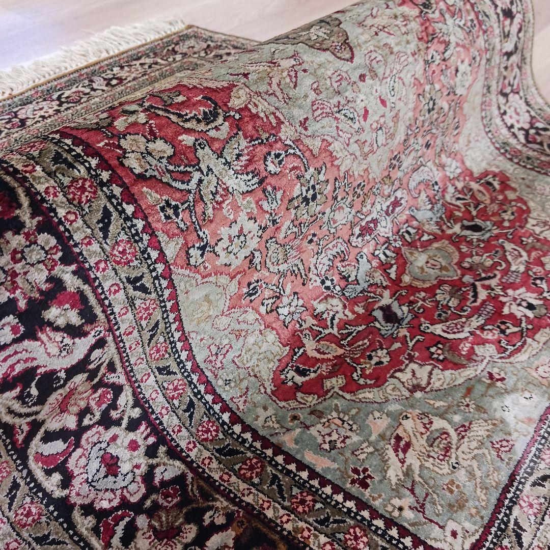 専用 Y3354 高級ペルシャ絨毯 クム シルク100% 手織り メダリオン