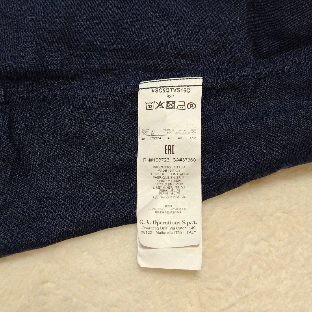 良品✨ ジョルジオアルマーニ リネン長袖シャツ　比翼・貝殻ボタン　ネイビー　40