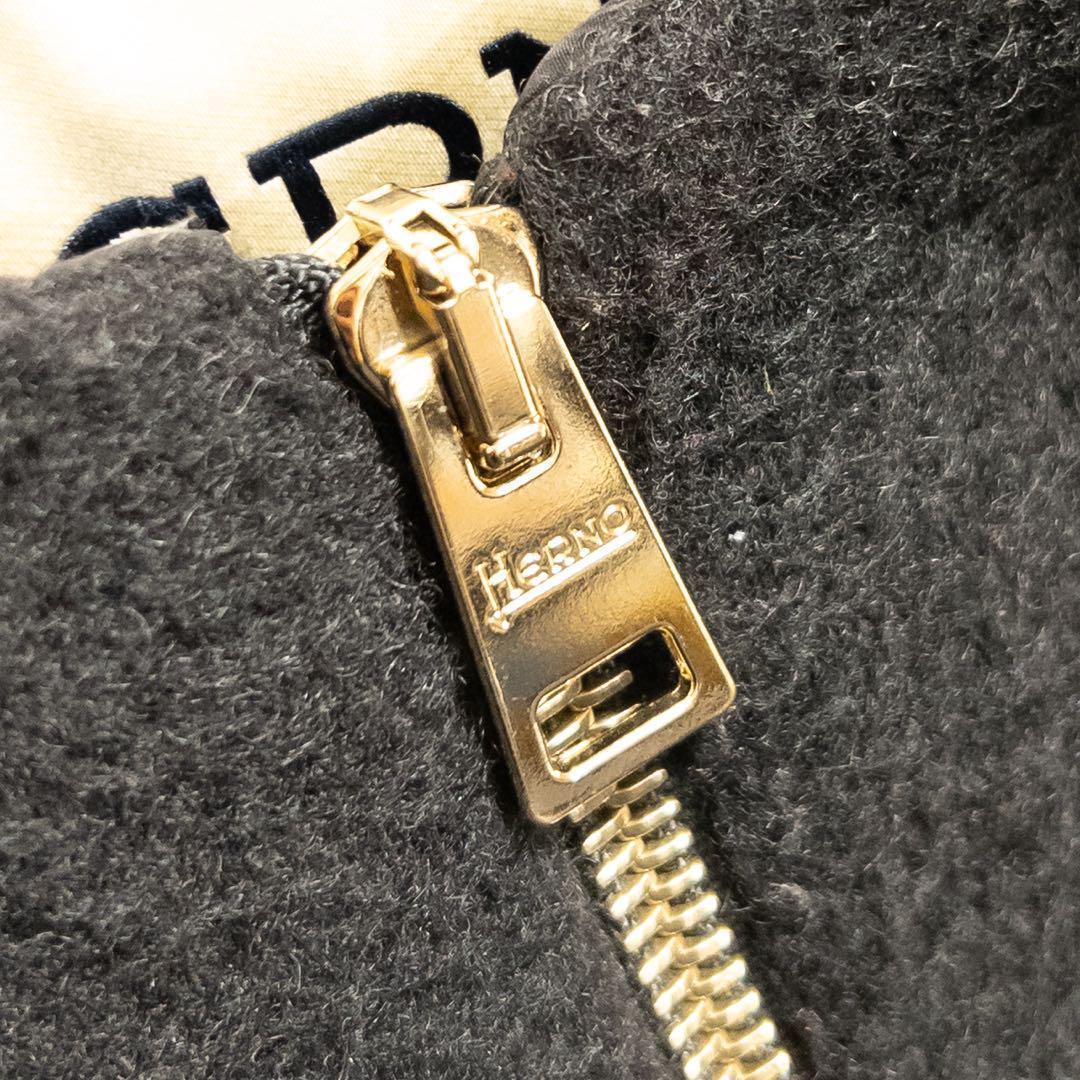HERNO ノーカラーダウンコートモヘヤ シャギー 異素材 黒 40