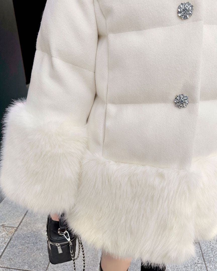 新品タグ付き Rady ファーフーディファイバーダウン オフホワイト S