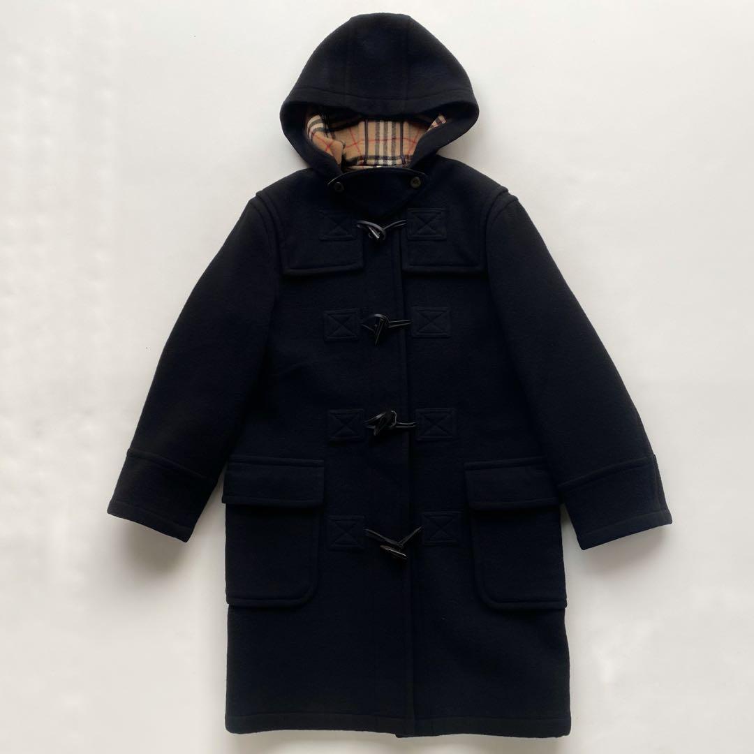 【裏地総チェック】バーバリーブルーレーベル ダッフルコート 黒　メルトンウール