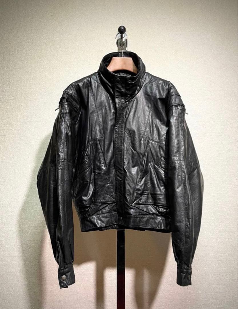 レザージャケット 短丈 スタンドネック90s 00s 古着 レア