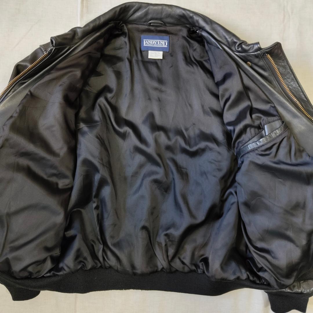 80s 90s USA製 ランズエンド A-2 レザー フライトジャケット 黒