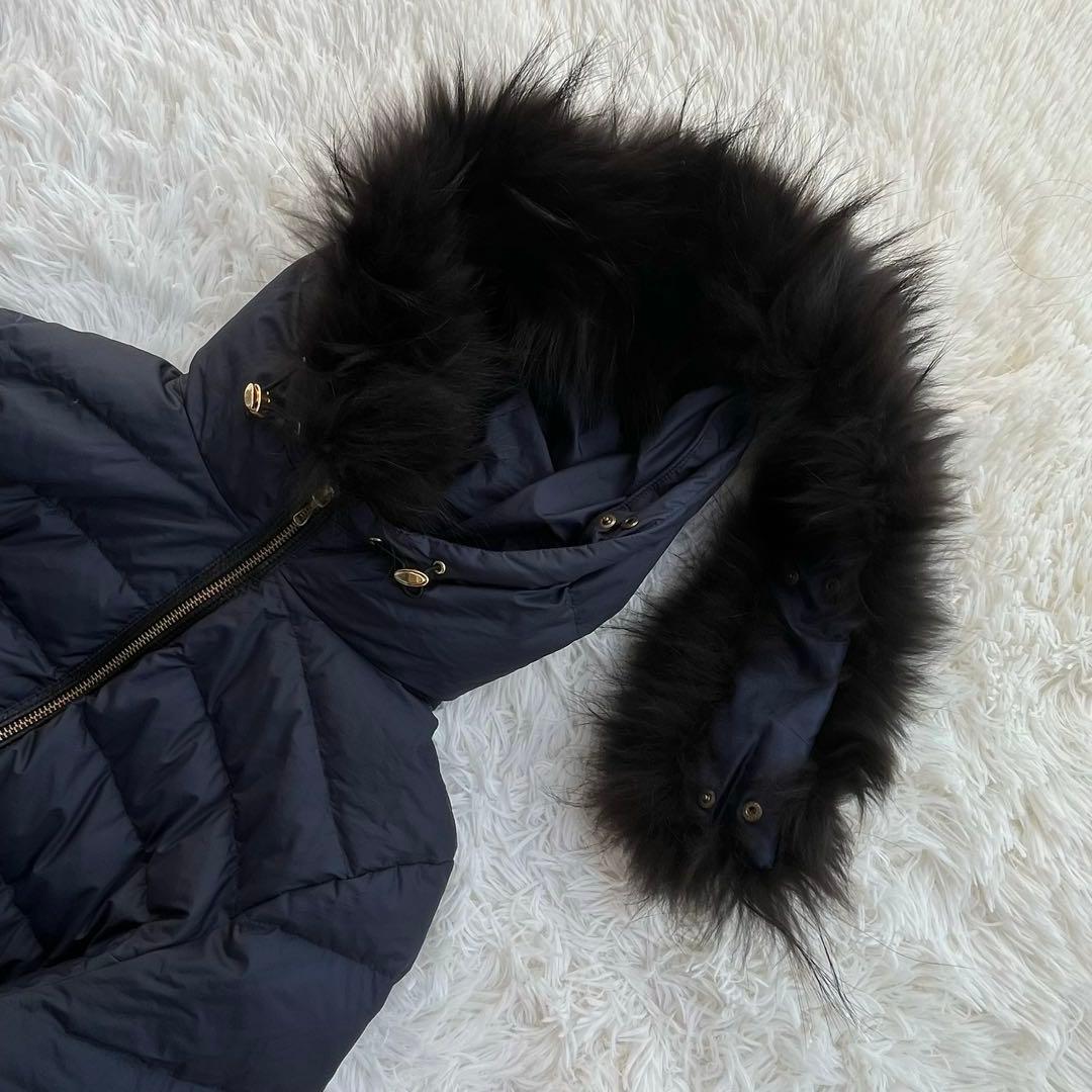 ナノユニバース　西川ダウン　ロングコート　ファー　フード　紺　ネイビー 38
