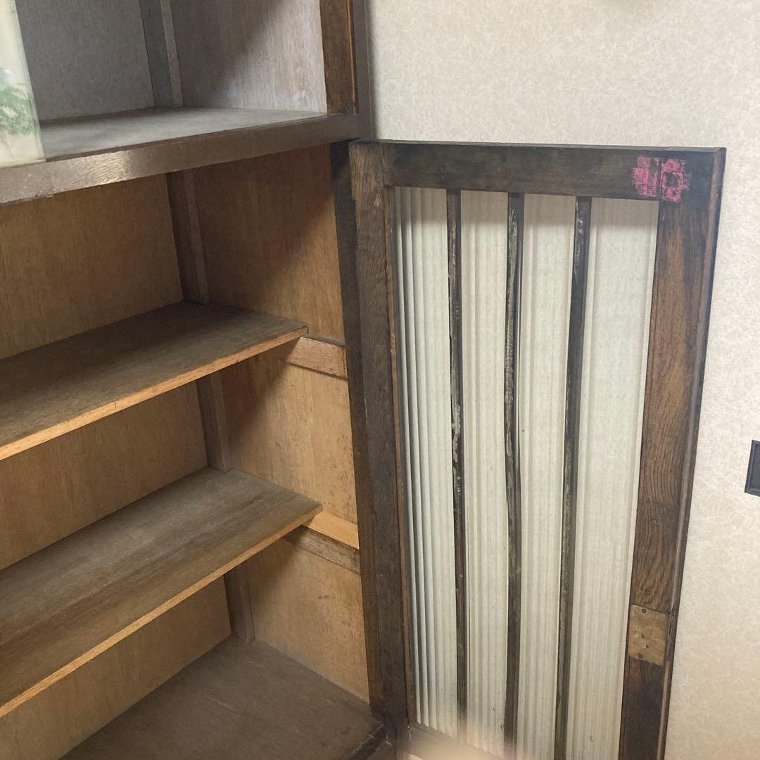 昭和レトロ　木製ガラス扉付き本棚