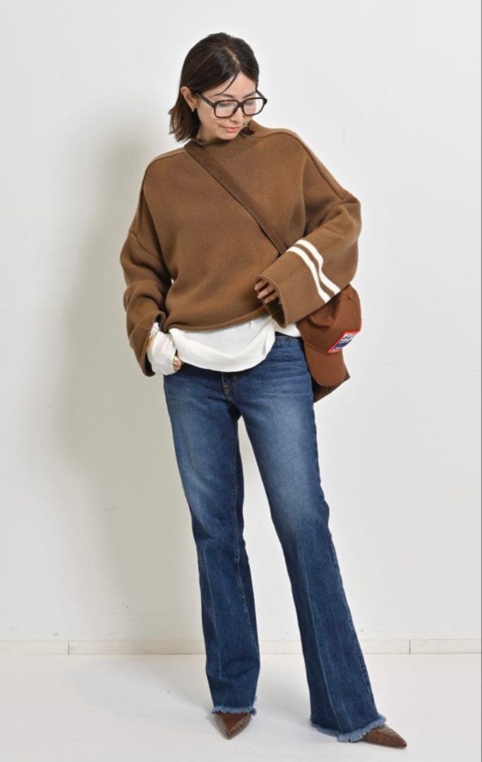 アパルトモン CROPPED KNIT With line キャメル