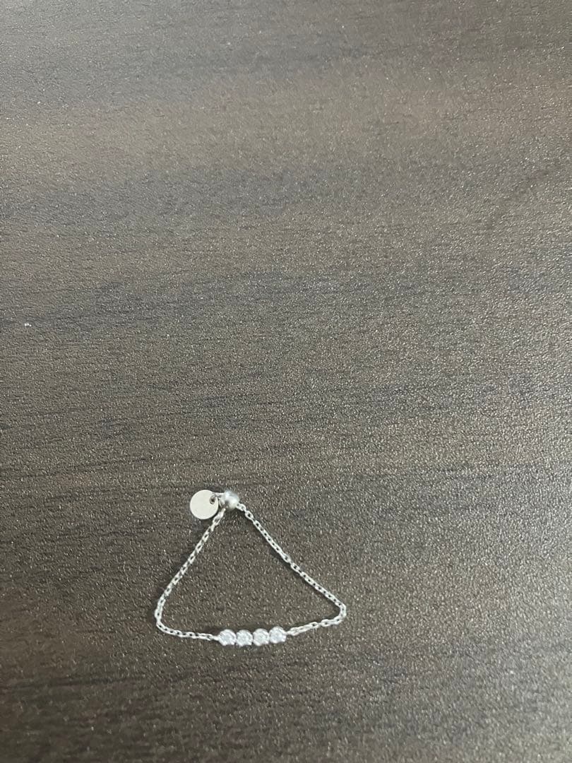 18Kホワイト　チェーンリング　天然ダイヤモンド　サイズ調整可能