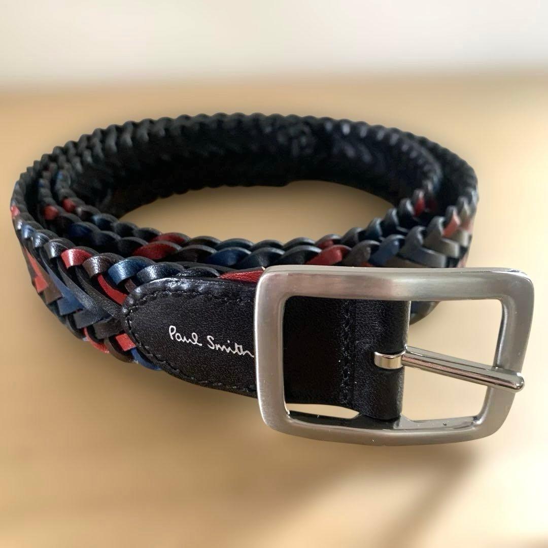 ポールスミス マルチカラー リバーシブル 編み込み レザー メッシュベルト