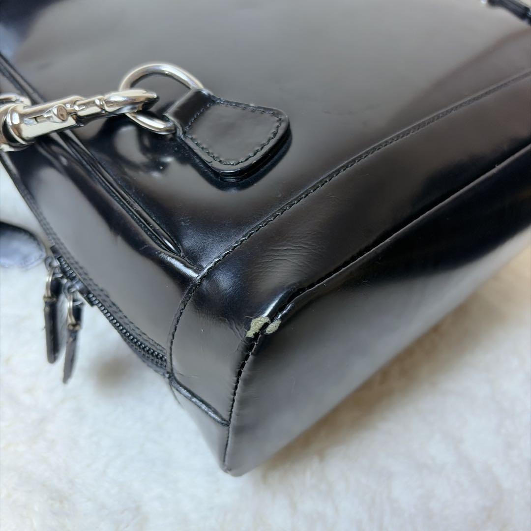 GUCCI 2way スリング ショルダーバッグ バンブー エナメル ブラック