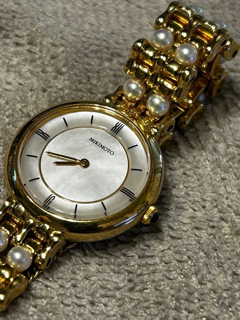 【美品 希少】MIKIMOTO パール シェル 真珠 ゴールド パールウォッチ
