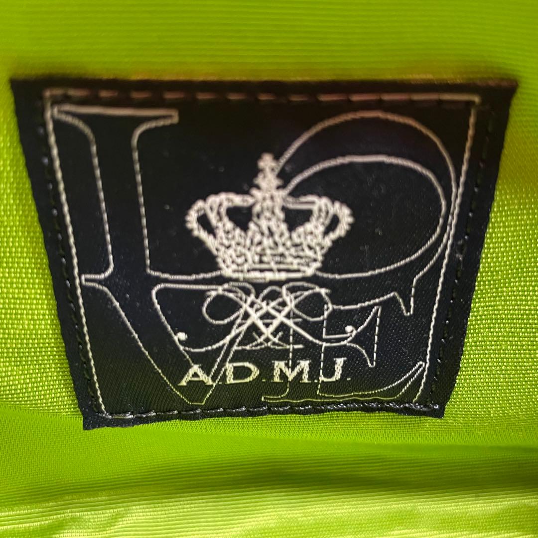 美品ADMJ ハンドバッグ レザー キャンバス　グレー　ストライプ