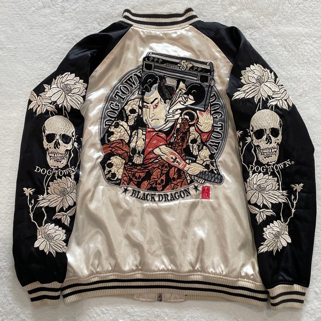 た*様 ドッグタウン スカジャン 黒龍 両面刺繍 スカル 花 歌舞伎 和柄 ブラ