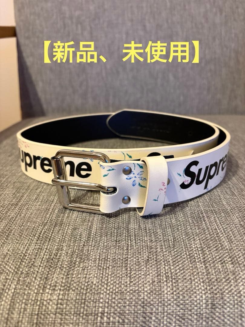 Supreme Repeat Leather Belt 白Floral花柄
