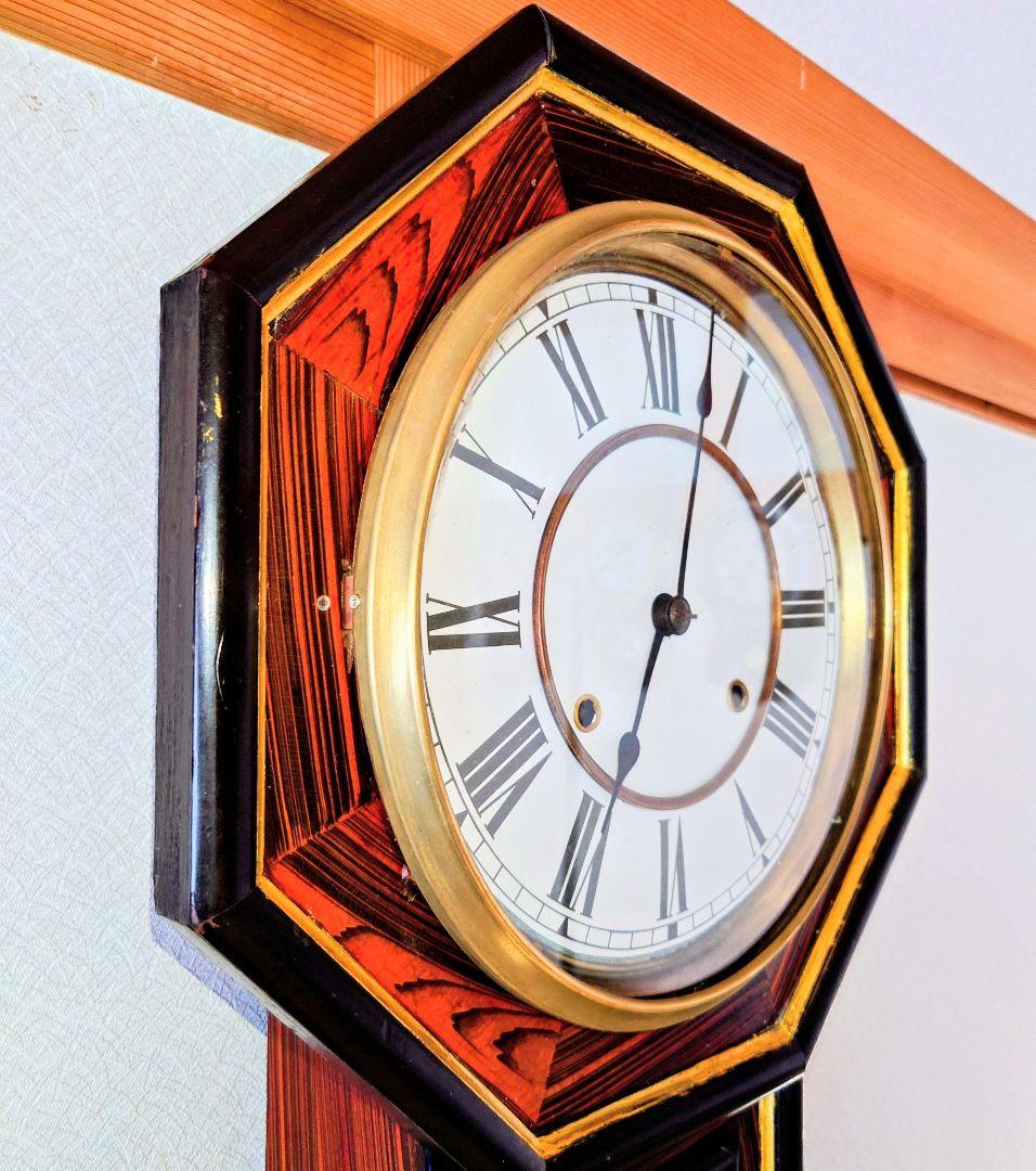 〈完動・美品〉名古屋時計製造　十寸金筋玉縁八角ゼンマイ振り子時計 古時計