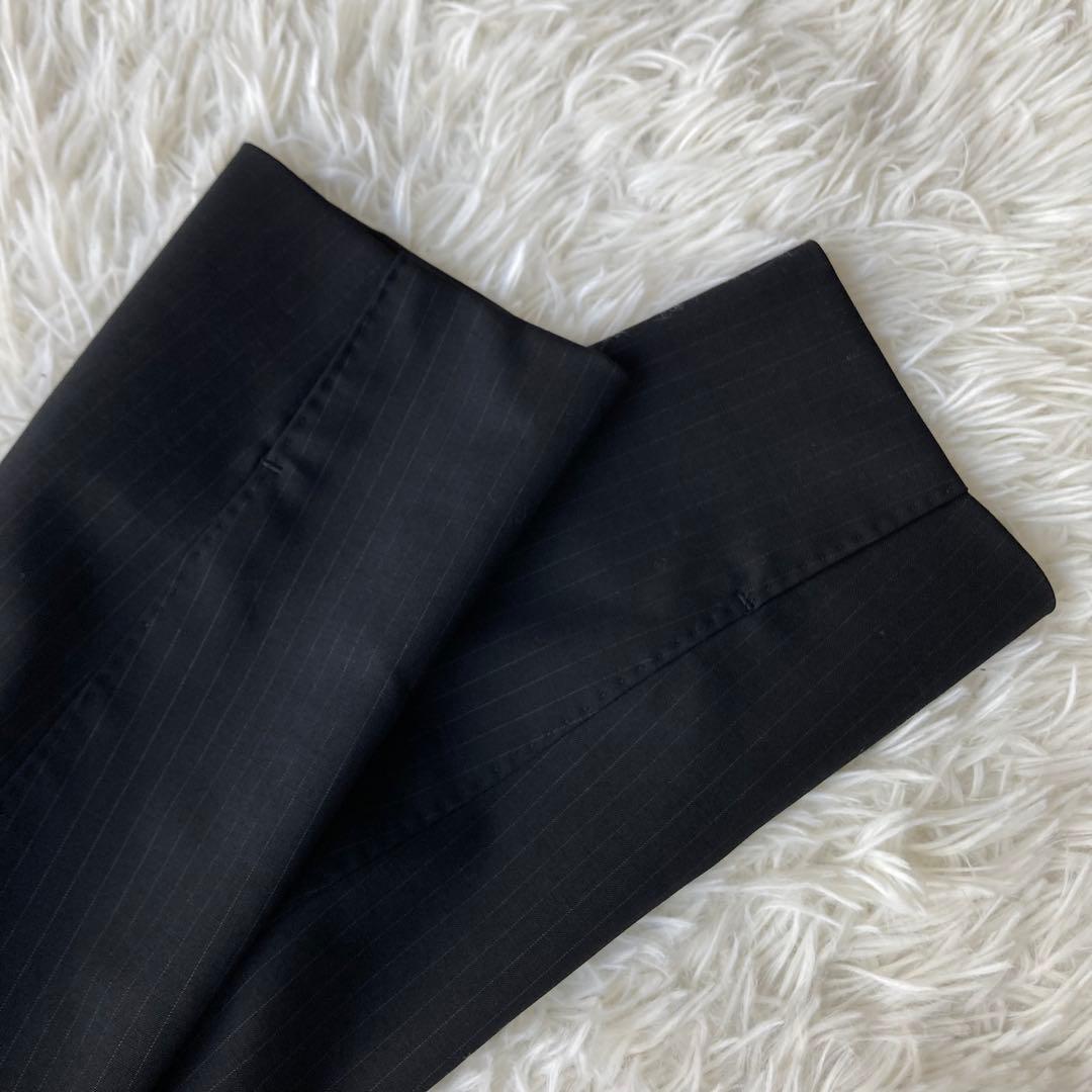 【特大】 23区 イタリア製生地 ストライプパンツスーツ セットアップ 黒 48