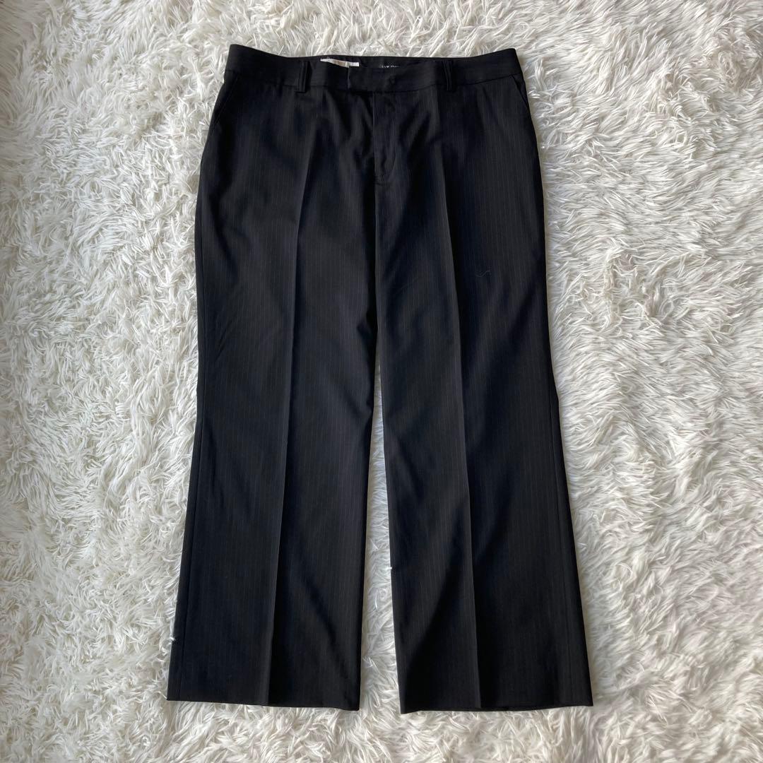 【特大】 23区 イタリア製生地 ストライプパンツスーツ セットアップ 黒 48