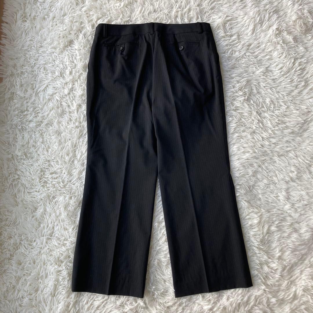 【特大】 23区 イタリア製生地 ストライプパンツスーツ セットアップ 黒 48