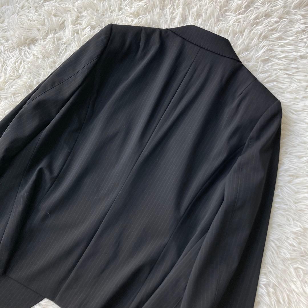 【特大】 23区 イタリア製生地 ストライプパンツスーツ セットアップ 黒 48