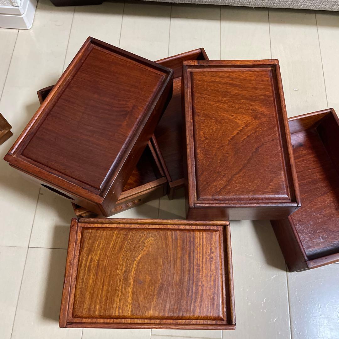 唐木 紫檀木 小物入れ 引出 唐木家具 高級銘木 透かし彫り 花梨 紫檀家具