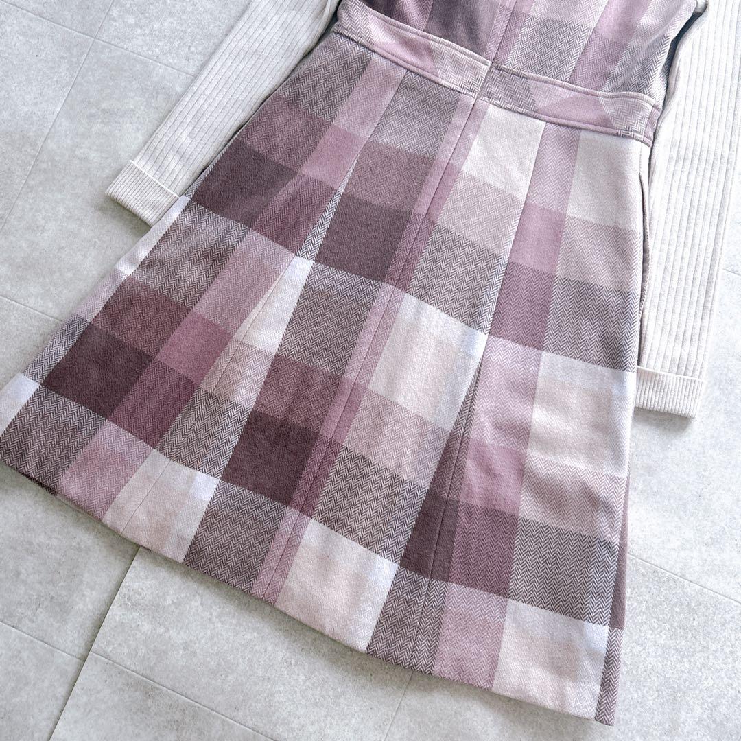 美品✨ブルーレーベルクレストブリッジ チェックプラスティーへリンボーンドレス M