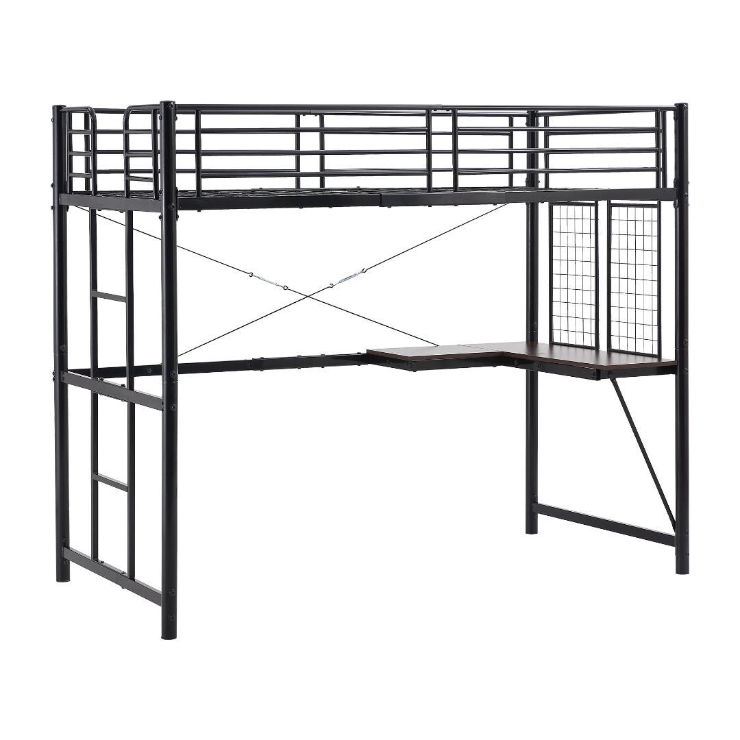 赤字SALE！ロフトベッド シングル デスク・スチールネット・収納付きBLACK