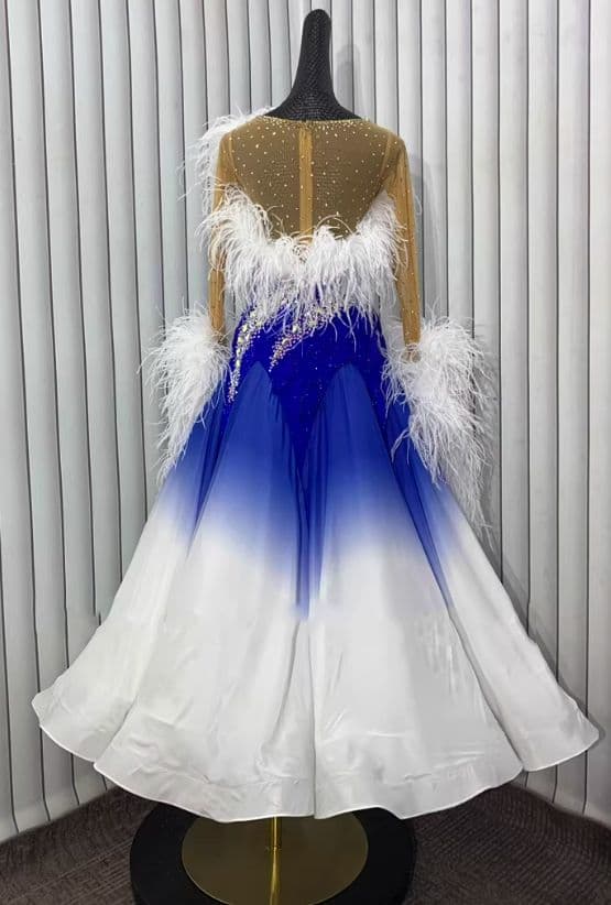 オーダーメイド　社交ダンス衣装　オーストリッチ羽根 スタンダードドレス 色変更可