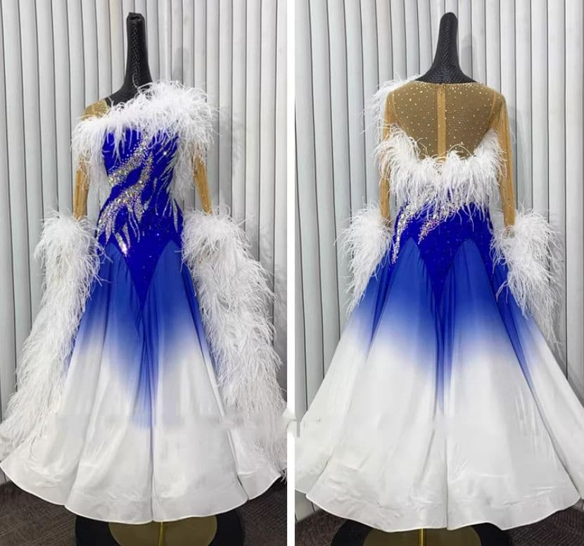 オーダーメイド　社交ダンス衣装　オーストリッチ羽根 スタンダードドレス 色変更可