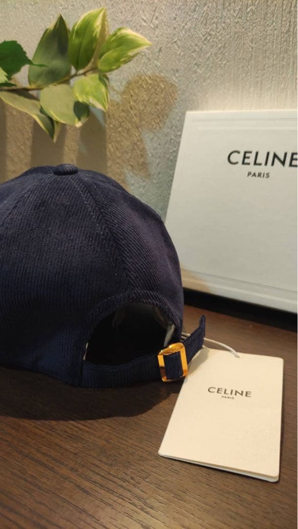 CELINE ネイビー コーデュロイ キャップ