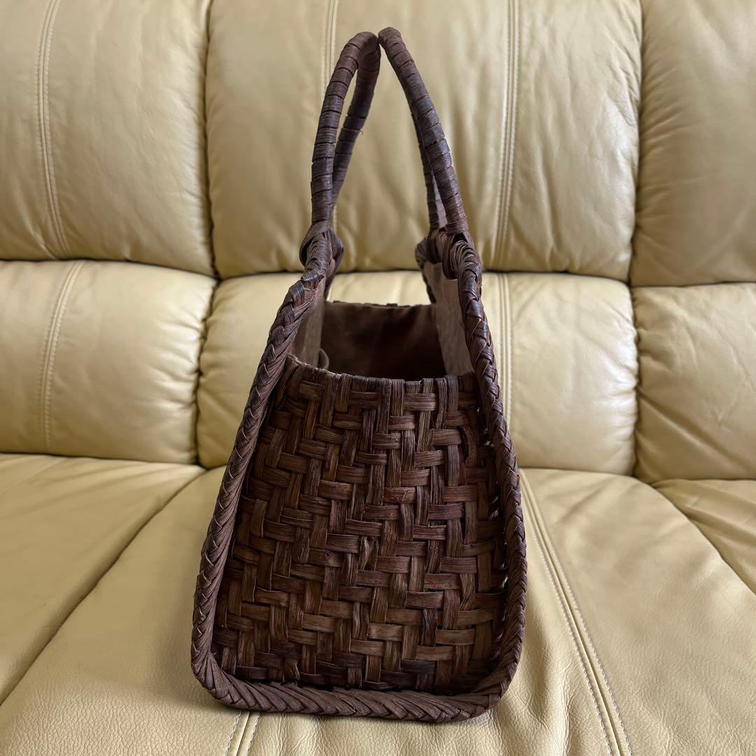 かごや　国産やまぶどう籠　　　悠帆作 網代編み　ボストン型　中型　 柿渋内布付