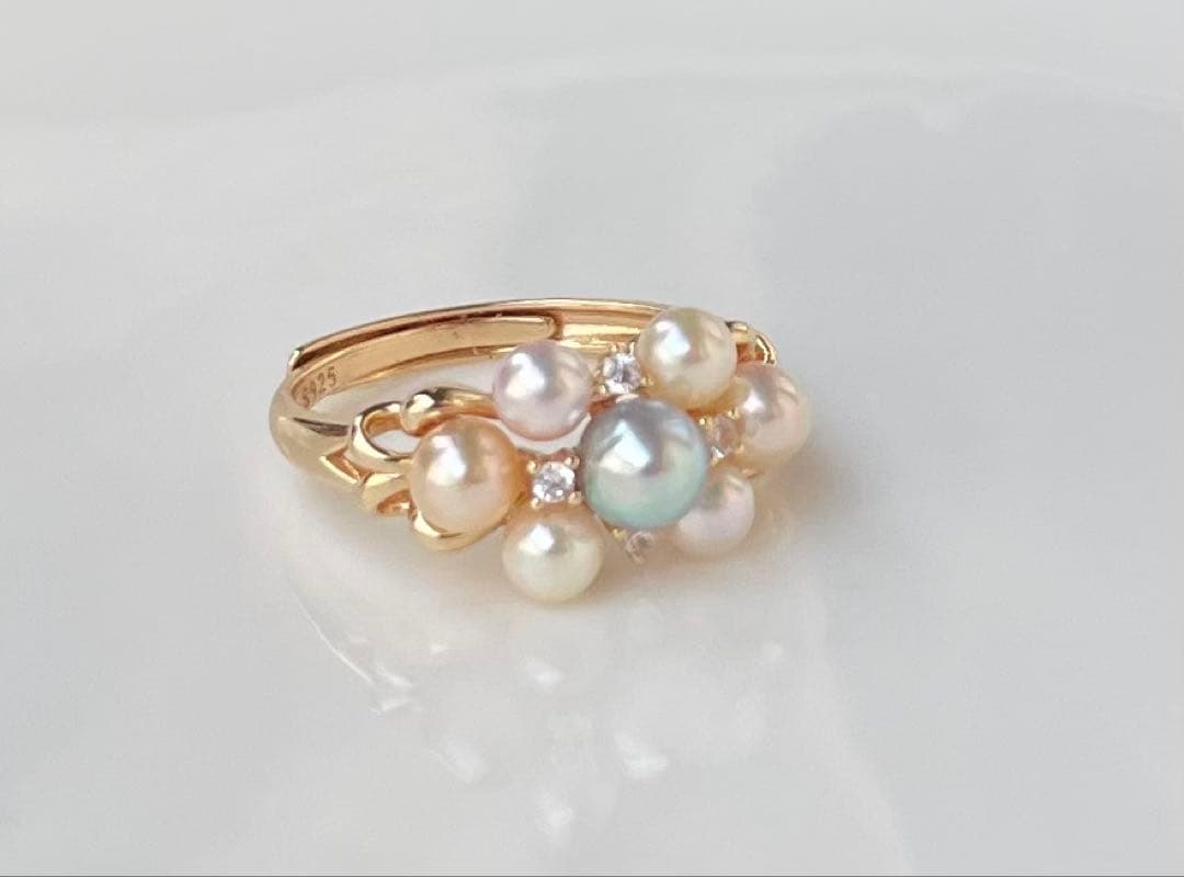 あこや真珠 マルチカラー ベビーパール リング 指輪 フリーサイズ 大人のロマン