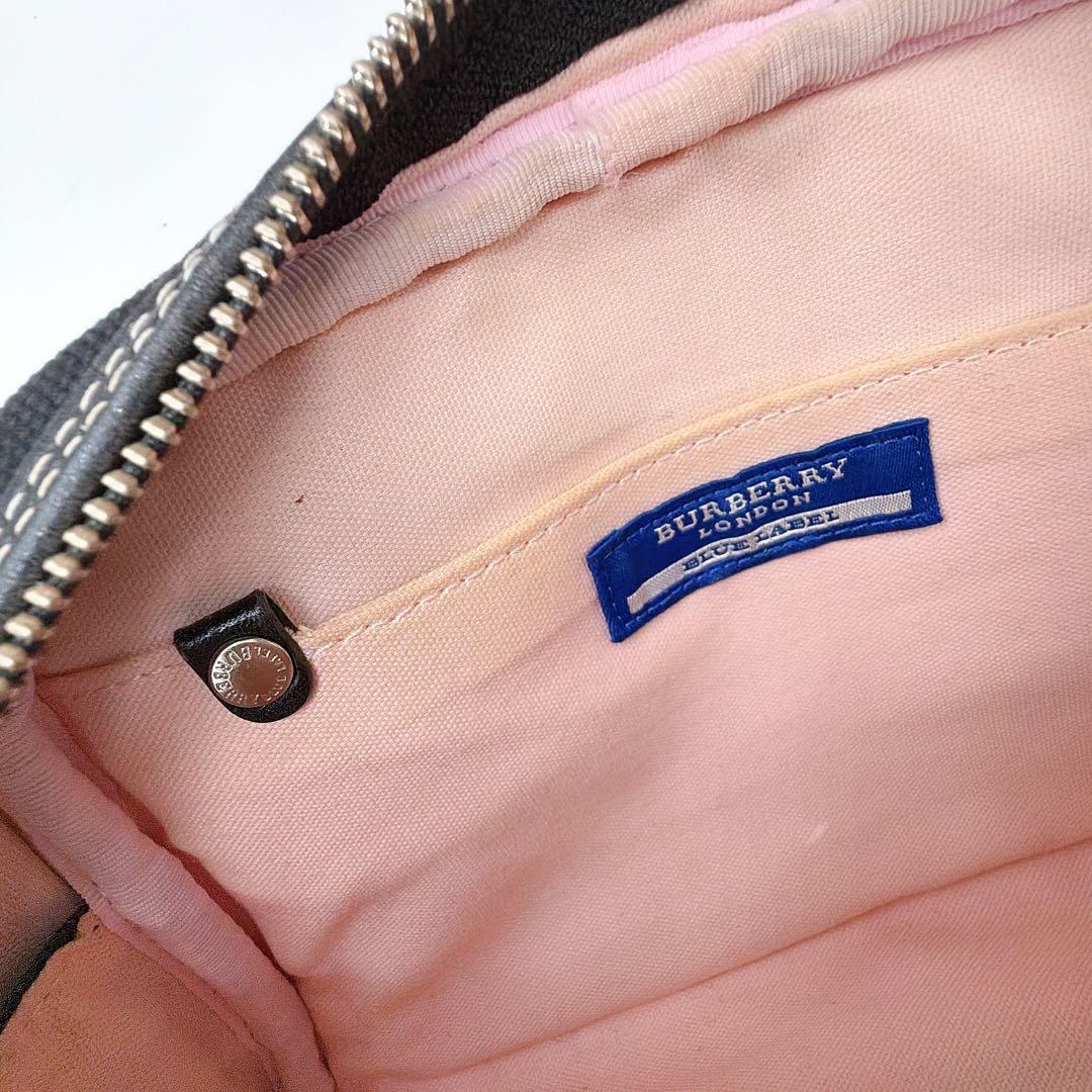 希少【バーバリーブルーレーベル】ミニボストン ハンドバッグ 黒 ピンクホース刺繍