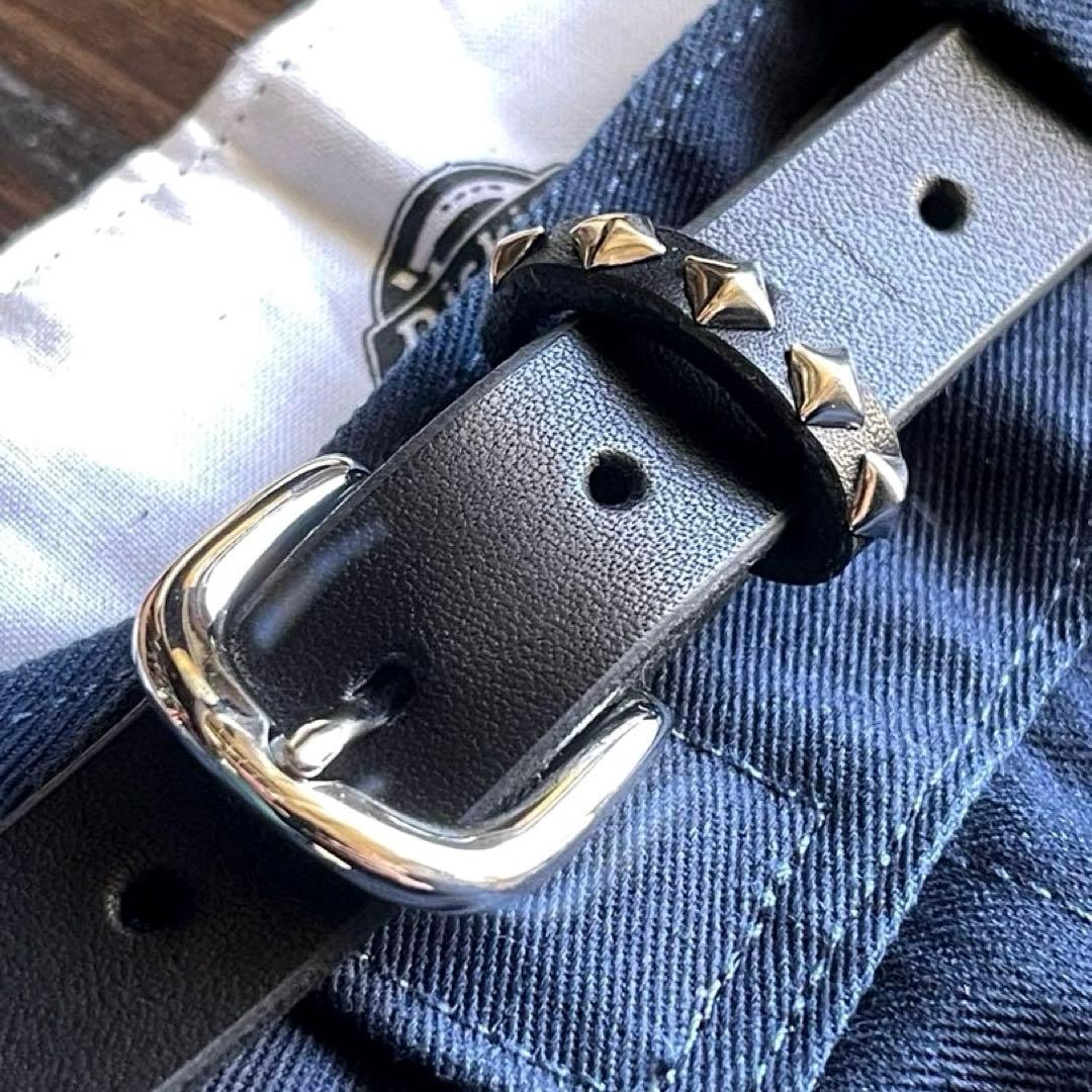 スタッズナローロングベルト　シルバー　牛ヌメ　サルカンスタッズHTC CALEE