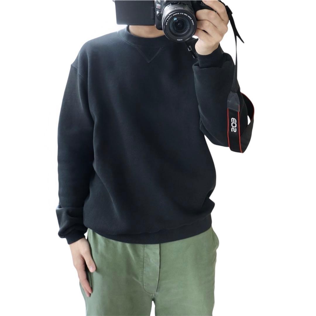 80s USA製 ブラック Russell ラッセル スウェット 前V 無地 L