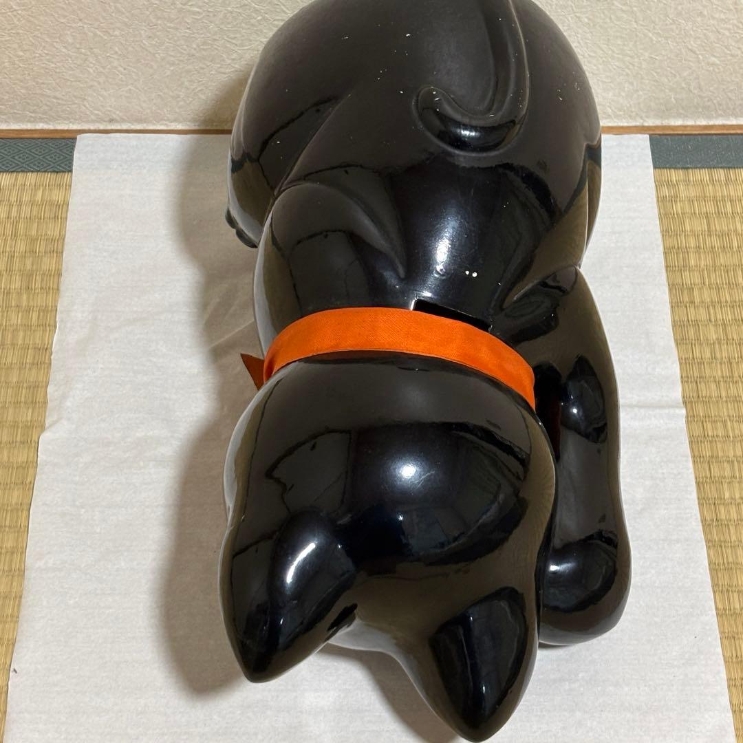 【大型 約40㎝】 招き猫 黒 左手上げ 貯金箱 レトロ 厄除け 飲食店 置物