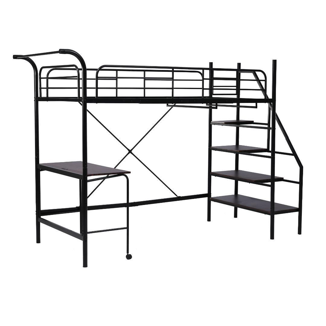 システムベット ロフトベッド シングル デスク付 北欧風 耐震 きBlack