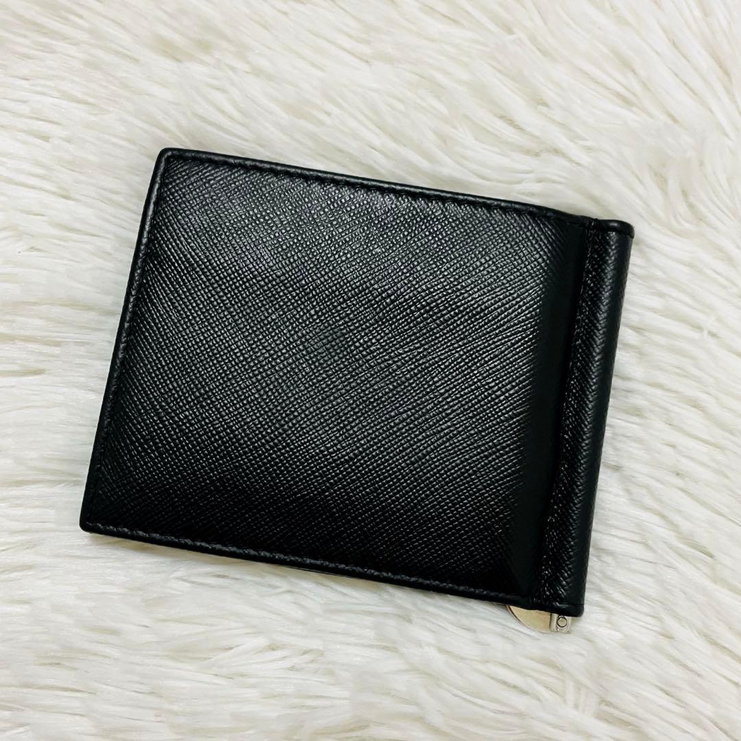 極美✨PRADA 二つ折り マネークリップ サフィアーノレザー 黒